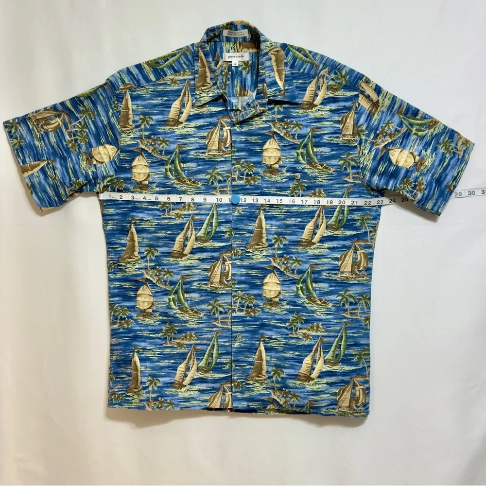 Pierre Cardin‎ Sailboat Button Down Short Sleeve Shirt Size M ~ Perfect